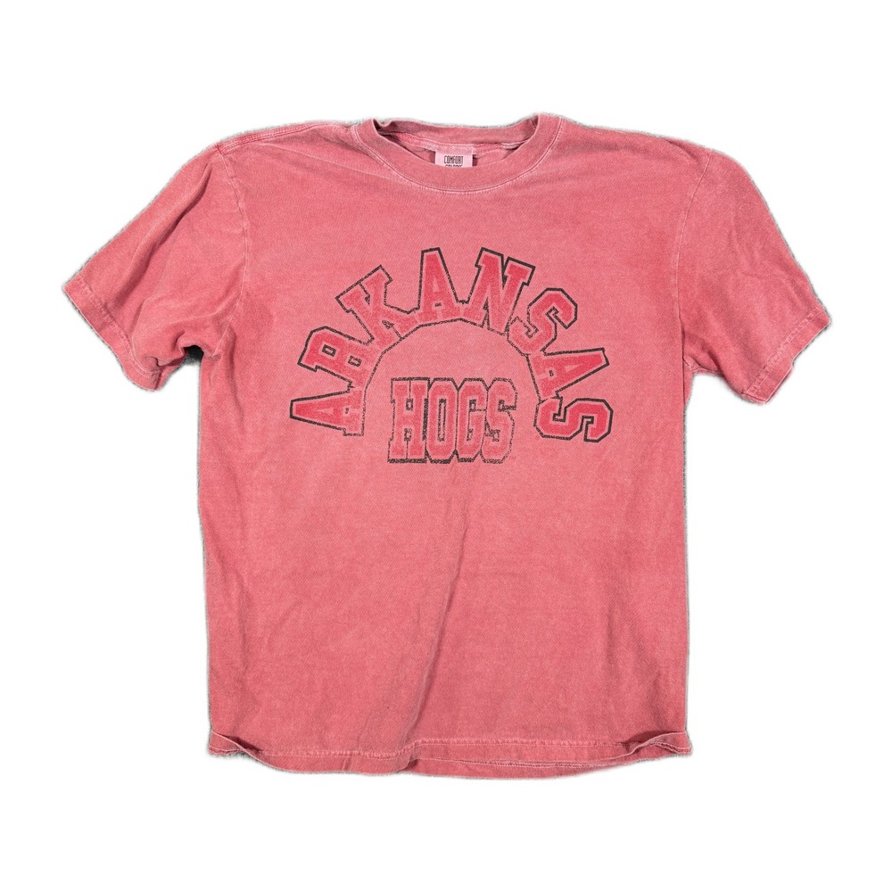 Comfort Colors Arkansas Hogs T-Shirt Mens Large Faded Red Heavyweight Cotton L